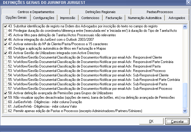 1. Definições Gerais do JuriGest Server O JuriGest Server conta agora com um novo conjunto de definições gerais que permitem moldar ainda mais a forma o comportamento global da solução JuriGest.