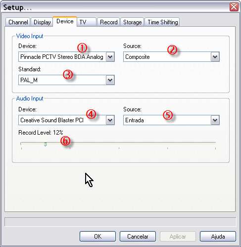 Clique com o botão direito do mouse na tela de exibição do programa: Clique em Setup e depois na aba Device : Agora certifique-se que as seguintes opções foram selecionadas em Vídeo Input :: 1.