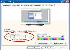 6 Clique em SETTINGS (ajustes). 7 Ajuste a resolução de SLIDE-BAR (barra de rolagem) em 1366 x 768. Windows ME/2000 Para Windows ME/2000: 1 Clique em START (iniciar). 2 Clique em SETTINGS (ajustes).