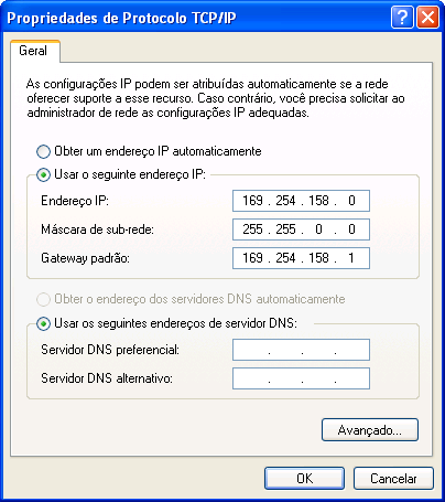 Esta configuração é mostrada na figura seguinte. Figura 1.5 - Janela Propriedades de Protocolo TCP/IP 5.