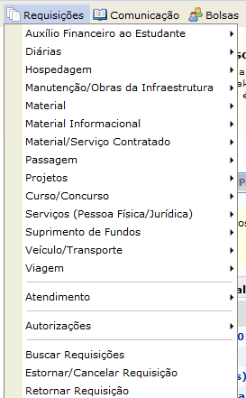 Requisições Todos as requisições de despesas são realizadas via formulários