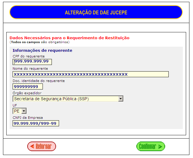 As alterações que resultem em mudança de preço a menor que o valor emitido pelo DAE inicial, o sistema emite automaticamente um DAE complementar para pagamento do mesmo, assim como a capa do processo