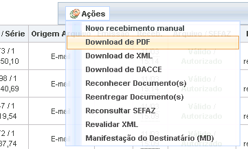 7.2.2 NF-e e NFC-e Recebidas Menu de visualização e manipulação de NF-es ou NFC-es recebidas.