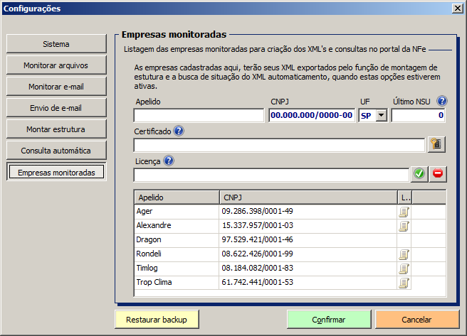 arquivos o caminho onde será criado uma cópia do XML. Use a ampla lista de variáveis que serão substituídas durante a criação do arquivo, permitindo assim total personalização.