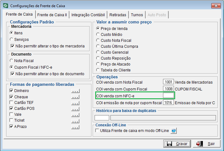 82443 - Configuração de COI para emissão de NFC-e REA SSPlus 8.