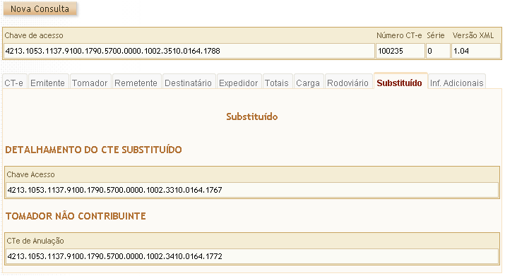 CTe Anulação Exibição da chave do CTe Anulado na guia