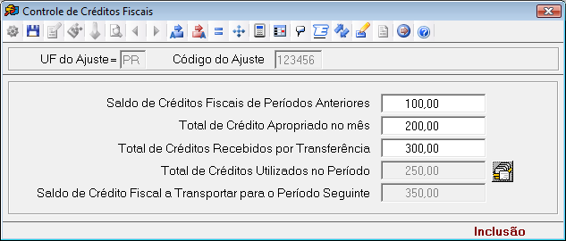 UF do Ajuste: Informar a UF do ajuste correspondente ao controle do crédito fiscal relacionado ao ICMS.