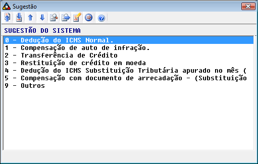 Tipo de Utilização do Crédito: Informar o código correspondente a utilização do crédito fiscal do ICMS.