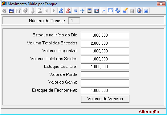 Número do Tanque: Informar o número do tanque da movimentação diária de combustíveis.