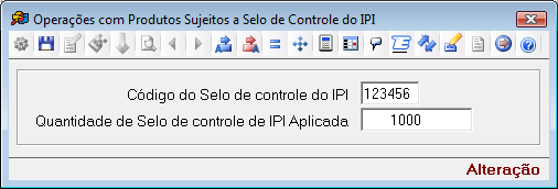 Nesta tela deve ser informado o tipo e a quantidade de selo de controle utilizada na saída dos produtos sujeitos ao selo de controle, pelos fabricantes ou importadores desses produtos. Ex.