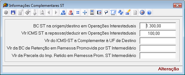 Nesta tela devem ser informadas as operações que envolvam repasse, dedução e complemento de ICMS ST nas operações interestaduais e nas operações com substituído intermediário.