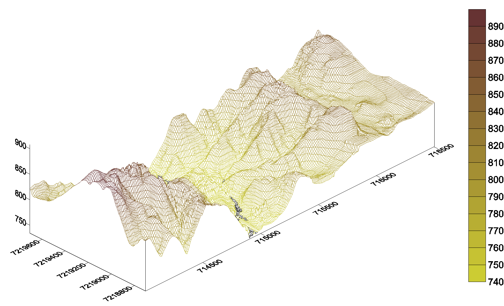 Figura 3. Modelo Digital do Terreno para a área de estudo. 3.2. Funções discriminantes Y4 = -0,005563.X1 + 0,0215538.X2-0,00694.X3 + 0,1376384.X4.
