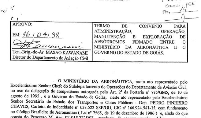 Documentação Aeroporto Abaixo seguem os documentos coletados relativos ao Aeroporto: Plano diretor aeródromo vigente Convênio