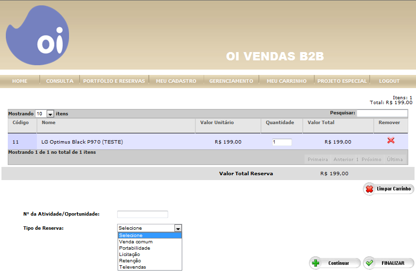 NOVO SITE B2B Reserva 1).Inserir Nº da Oportunidade 2).