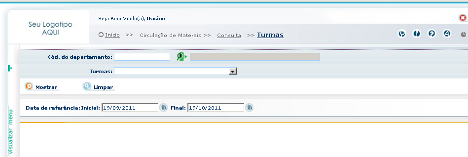 1.18 REALIZANDO CONSULTA DE TURMAS Esta tela permite fazer a consulta, por Turma, dos usuários que estão com pendências na Biblioteca.