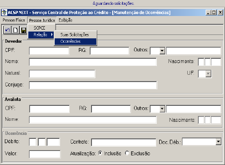 Tela destinada à exclusão de registros de Pessoa Jurídica, no sistema SCPCE OBS.