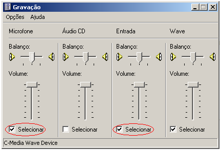 software não se comunica diretamente com a placa de som. Portanto, o sistema de som do Windows deve estar corretamente configurado como será visto abaixo.