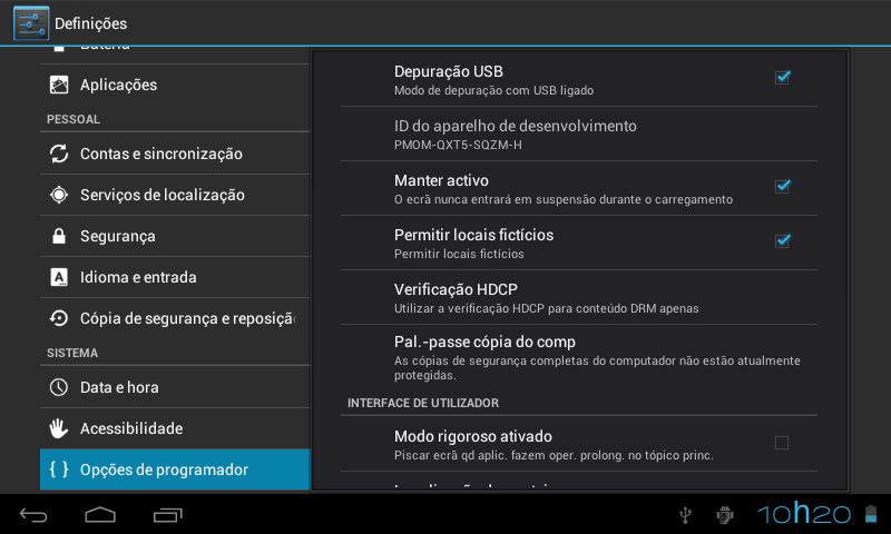 Português 4.4.2 Acessibilidade SISTEMA Texto grande: Seleccionar o tamanho do tipo de letra do sistema. Rodar ecrã automaticamente: Ajustar a orientação do ecrã de acordo com o sensor G.