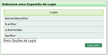 sugestões de login, posicione o cursor sobre o link Mais Opções de Login e o sistema mostrará todas as