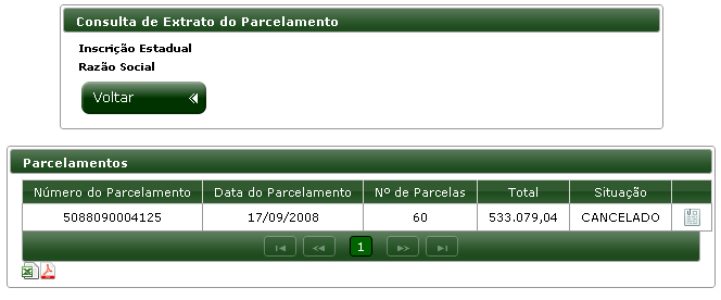 Nesta tela, digita-se, obrigatoriamente, a inscrição estadual desejada e os períodos inicial e final da consulta. Os demais campos são opcionais e podem ser utilizados simultaneamente com os outros.