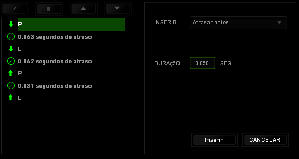 Você pode adicionar um novo conjunto de comandos de macros clicando no botão no menu de sequência de