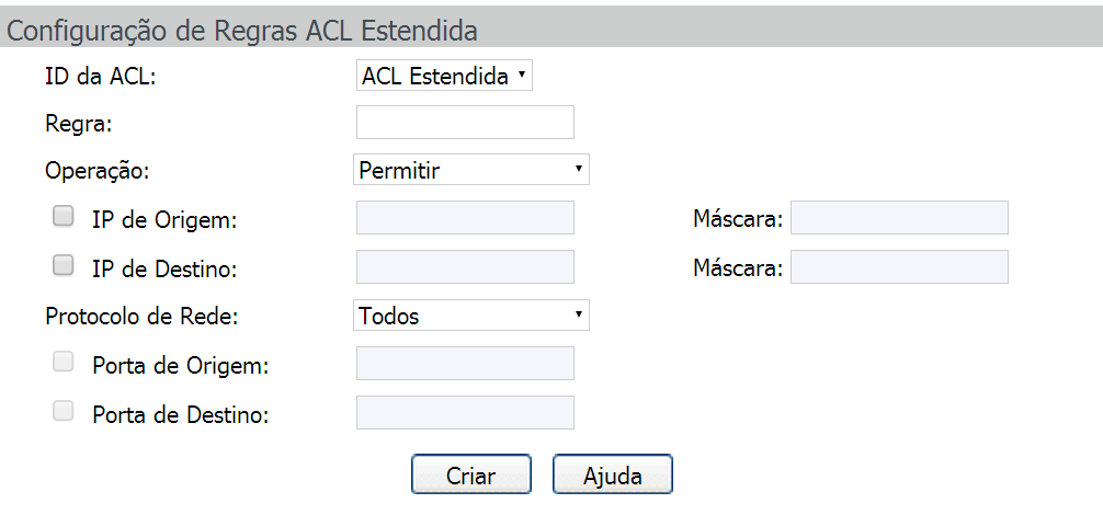 ACL estendida As ACLs Estendida podem analisar e processar os pacotes com base em várias informações, como por exemplo: endereço IP de origem e destino, portas de origem e destino.