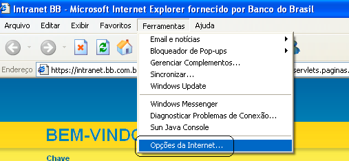 Selecione na aba Avançadas a configuração Java (Sun).