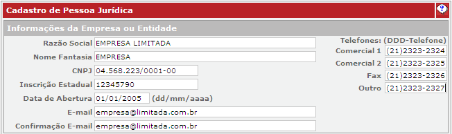 1.2. Cadastro de Pessoas Jurídicas O cadastramento das pessoas jurídicas (contribuintes, responsáveis ou prestadores de fora do município) será efetuado a partir da escolha conforme indicada na