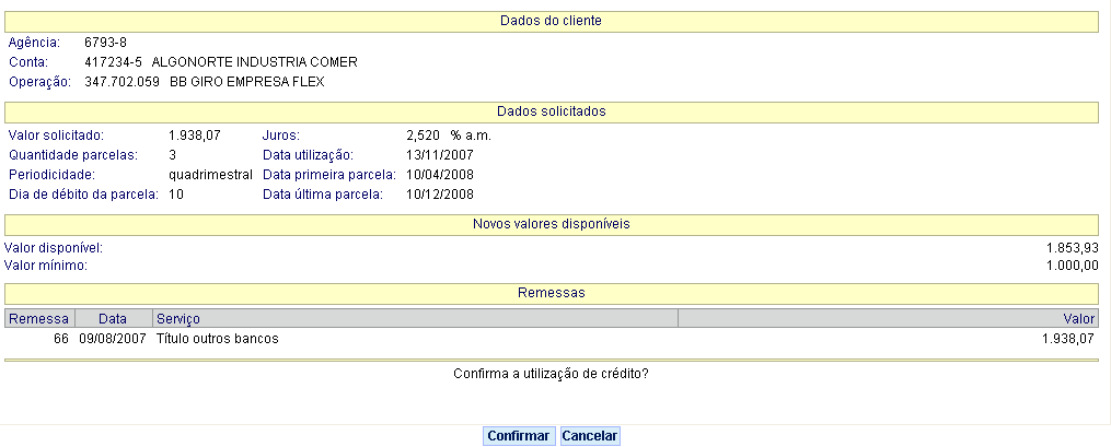 12º. Para Utilização de Crédito Capital de Giro informe o valor a utilizar conforme o valor disponível. 13º. Clique em OK. 14º. Informe senha de 8 números no teclado virtual. 14º. 15º.