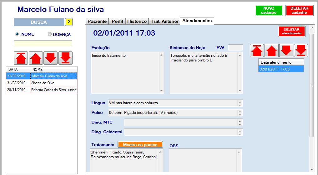 Neste espaço, relate os tratamentos realizados anteriormente. Obs: Nos quadros de "Exame-1, 2 e 3" poderá incluir, ampliar e excluir as imgens de exames do paciente.