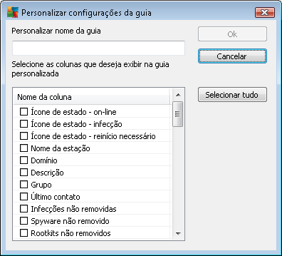 Preencha o nome da guia personalizada, escolha as colunas que deseja exibir na guia e confirme sua escolha pressionando OK.