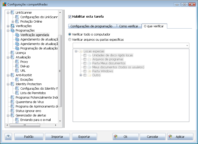 A segunda opção permite selecionar seções personalizadas que você deseja verificar: Unidades de disco rígido locais: <Loc> Todas as unidades (fixas) serão verificadas.