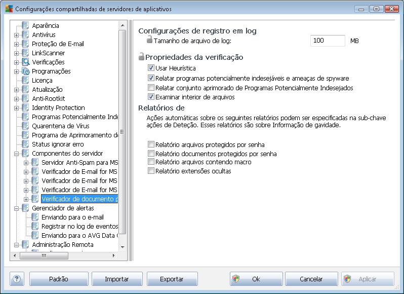 10.3.6. Verificador de Documentos para MS SharePoint Este item contém configurações do Verificador de Documento para MS SharePoint.