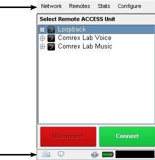 Comrex Corporation A barra inferior contém o seguinte: Teclado Permite inserir texto com um teclado virtual.