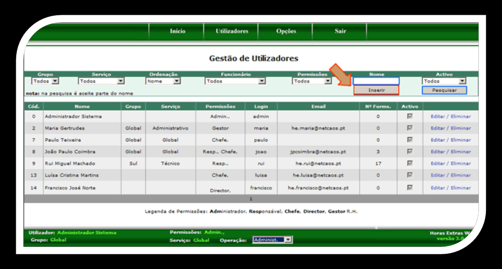 A Inserção de Utilizadores baseia-se agora na selecção de determinado colaborador existente no TEMPO REAL.