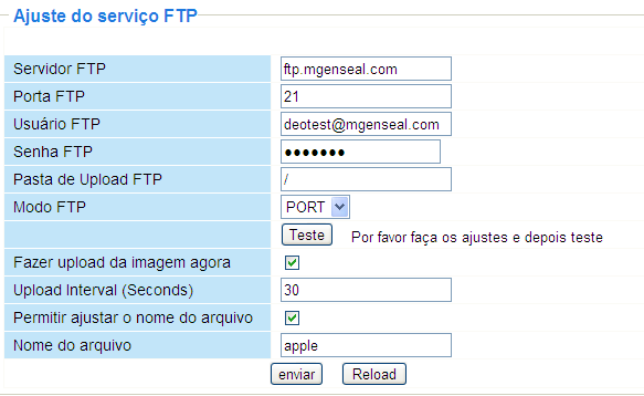 3.12 Configurações de serviço FTP Se você quiser fazer upload de imagens para o seu servidor FTP, você pode configurar o FTP Service Settings.