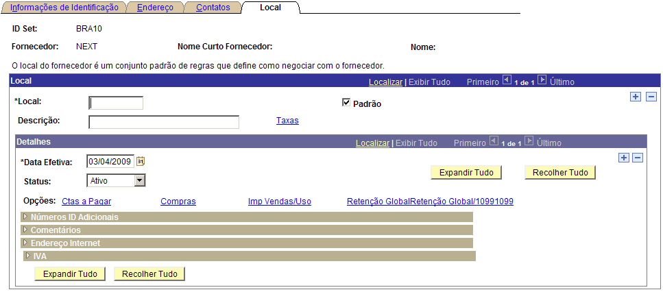 3. A janela que se abrirá é a mesma apresentada no passo 4 do tópico Criar Fornecedor e os procedimentos para edição das informações do fornecedor são os mesmos.