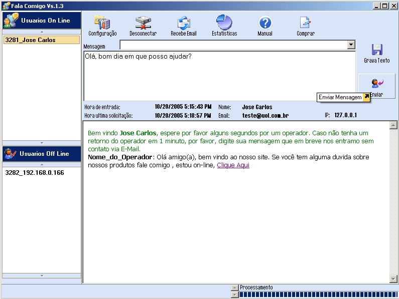 5 Fala Comigo - Sistema de Atendimento On-Line para envio de mensagem.