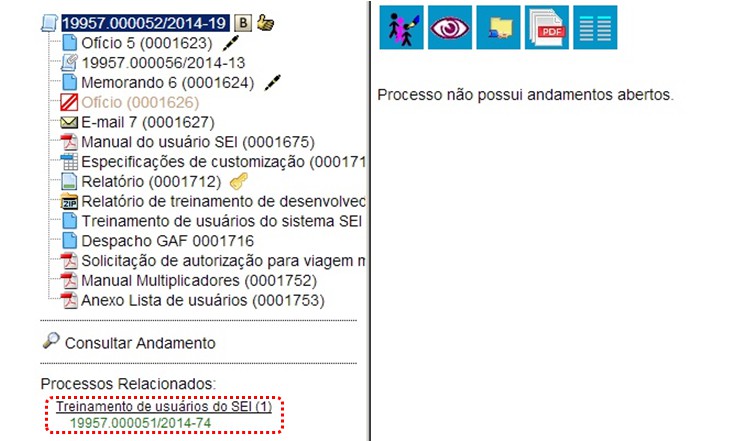 Sistema Eletrônico de Informações Manual do Usuário49 Ao clicar no tipo de processo, o sistema mostrará os números de processos relacionados com aquele tipo.