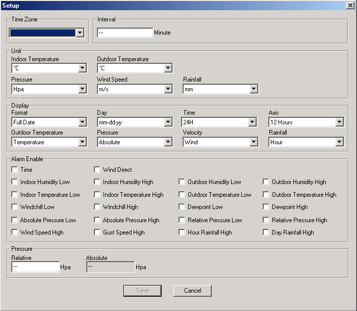 Esta seção é usada para configurar o software que aparece no monitor do seu computador como as unidades de medição (UNIT), intervalo de armazenamento (INTERVAL) de uma leitura e outra (mínimo de 5