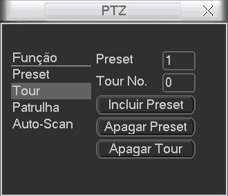 5.16. Preset/Tour/Patrulha/Auto-Scan Na tela exibida na figura PTZ, clique em Definir. A interface será exibida conforme a figura a seguir.