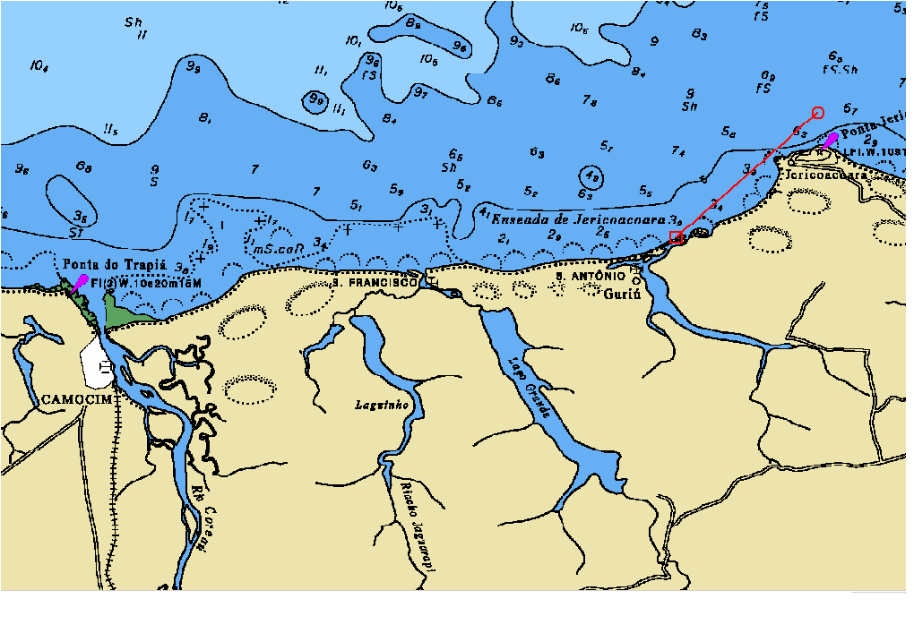 - Ponto B - Latitude 03º 41,23 S - Longitude 038º 31,77 W (Bóia Cega Recife da Velha nº1); - Ponto C - Latitude 03 39,50' S - Longitude 038º 35,90 W; - Ponto D - Latitude 03º 35,00 S - Longitude 038º