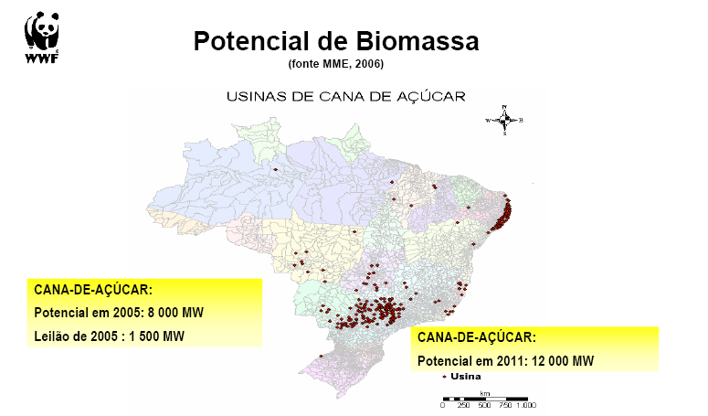 Leilões de Energia Elétrica - Regionais e por Fonte Figura 5 Potencial de Biomassa Fonte: MME, 2006 O potencial técnico de geração de bioeletricidade nos próximos anos é bastante expressivo,