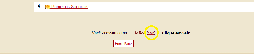 Caso desejar Sair da atividade, ou seja, sair dos cursos e voltar para as páginas iniciais do site (Página