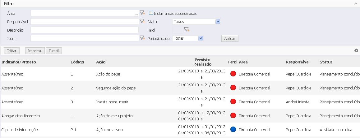 74 Para cadastrar uma nova ação, clique no botão inserir e preencha os detalhes da ação. Ao cadastrá-la, deve-se definir se ela ainda está em planejamento ou se o planejamento já foi concluído.