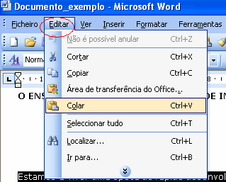 14. Mover um Bloco de Texto Para movermos um bloco de texto de um local para outro devemos cortar o texto pretendido através do procedimento referido atrás e em seguida colocar o cursor no novo local