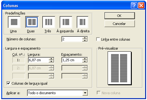 19. Texto em Colunas O Word permite-nos construir o nosso documento em colunas, como se fosse um jornal. Para tal podemos utilizar: o botão Colunas da barra de ferramentas.