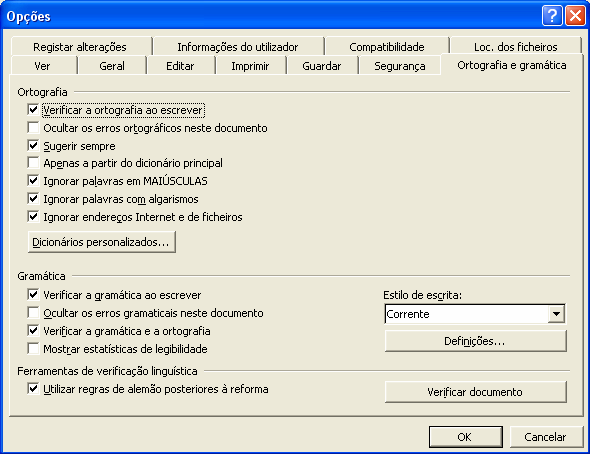 Permite activar ou desactivar a verificação automática à medida que escrevemos o texto. Se desejarmos que o Word nos apresente sugestões de correcção devemos activar esta opção.