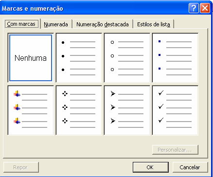 22. Lista Numeradas ou com Marcas É frequente termos de criar listas ou enumerações ao longo de um documento.