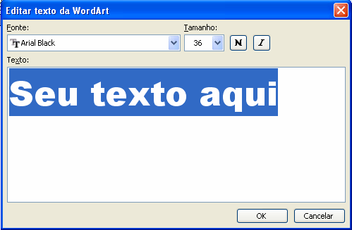 Para inserir um texto do WordArt temos de ir ao menu Inserir, submenu Imagem, comando WordArt.
